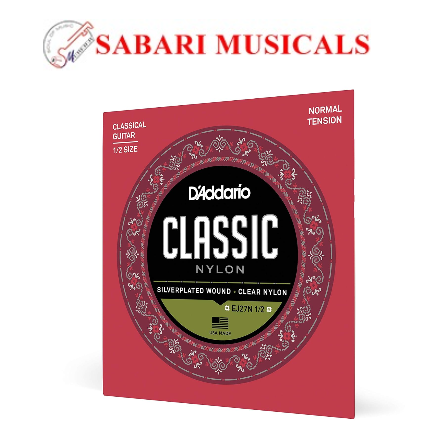 D'Addario EJ27N 1/2 Student Nylon Fractional Classical Guitar Strings, Normal Tension
