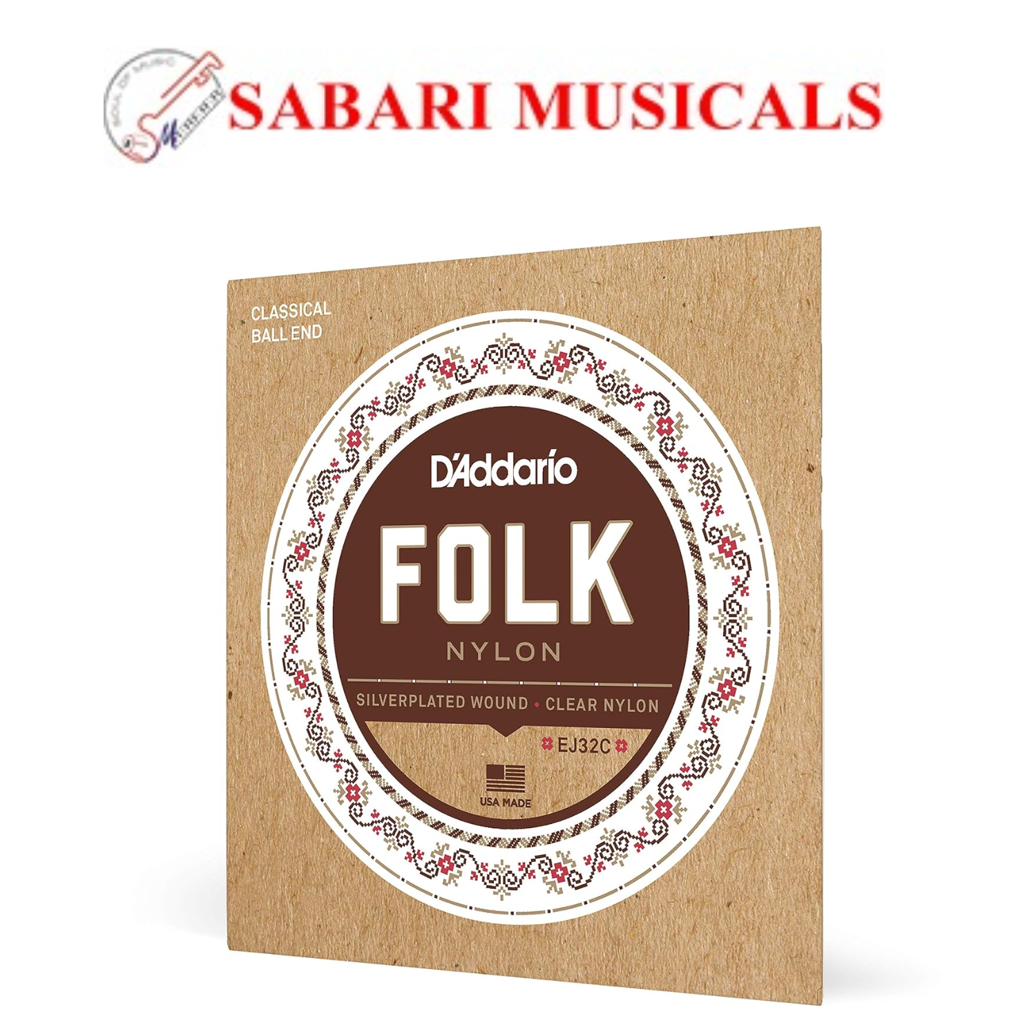 D'Addario EJ32C Folk Nylon Guitar Strings Ball End Silver Wound/Clear Nylon Trebles