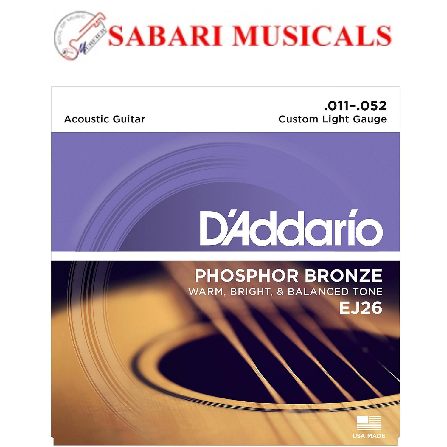DAddario EJ26 Phosphor Bronze Acoustic Guitar Strings 11-52 - Image 2