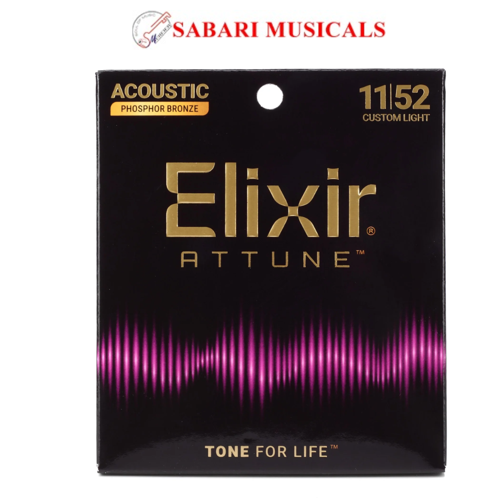 Elixir Strings 21027 Attune Phosphor Bronze Acoustic Guitar Strings - .011-.052 Custom Light