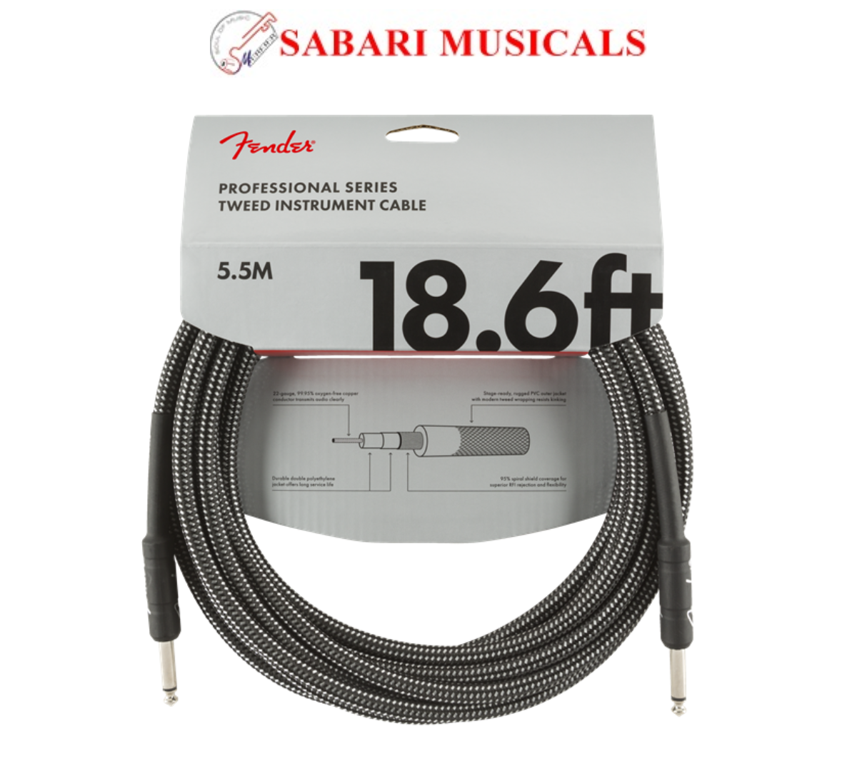 Fender 0990820068 Professional Series 18.6' Instrument Cable Gray Tweed