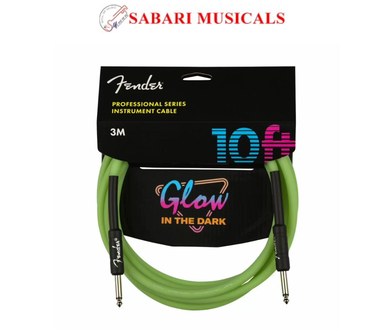 Fender 0990810119 Professional Series Glow in the Dark Green Instrument Cable - 10 Feet