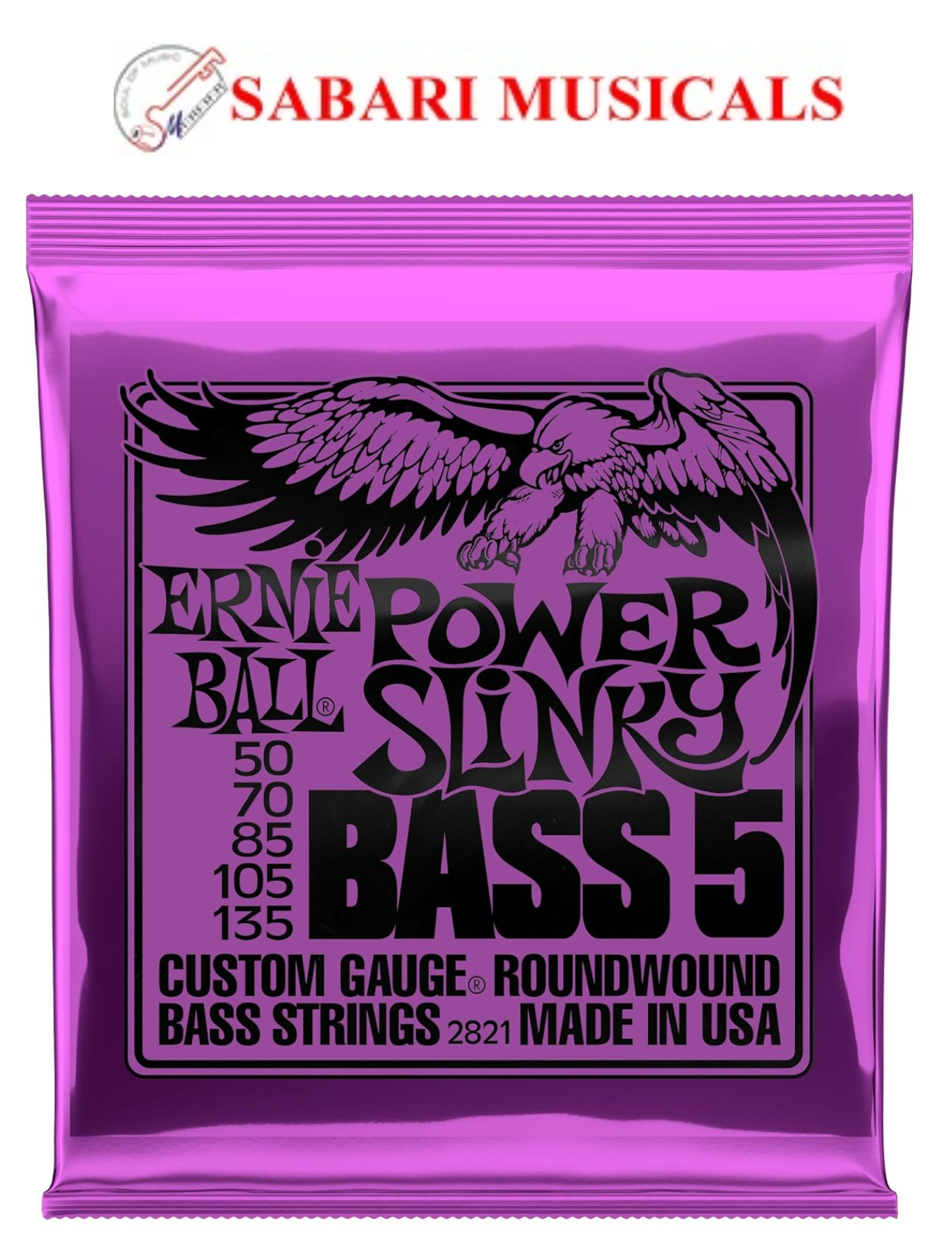 Ernie Ball Power Slinky 5-String Nickel Wound Electric Bass Strings - 50-135 Gauge P02821