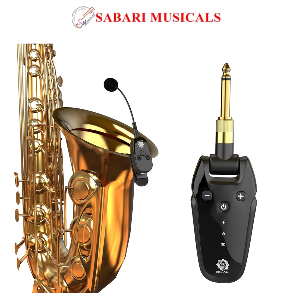 DIGIMORE Wireless Saxophone Microphone System | Transceiver | Built-in Condenser Mic | Low Latency | Long Battery Life | Ideal for Live Performance & Recording (D-344)