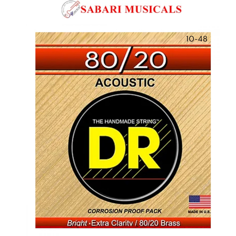DR, Acoustic Guitar Strings, Hi-beam, 80/20 Brass, .010-.048, Extra Light -Set 3-HA-10
