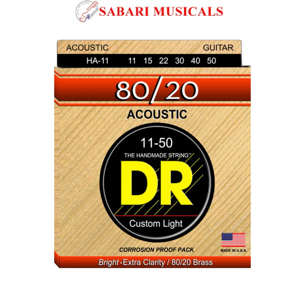 DR, Acoustic Guitar Strings, Hi-Beam, 80/20 Brass, .011-.050, Custom Light -Set 3-HA-11