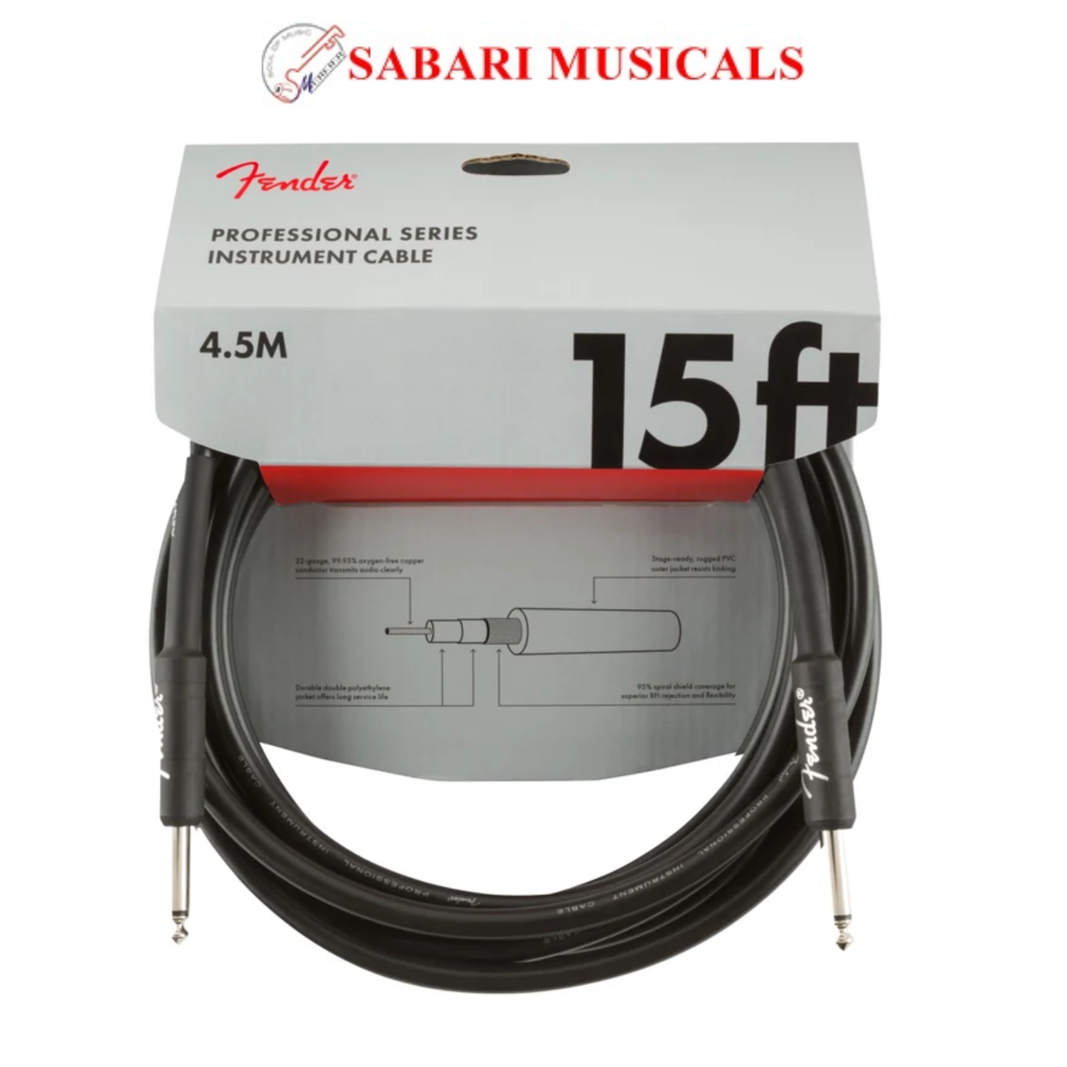 Fender 15 Feet Professional Series Instrument Cable Straight / Straight- Black 0990820021