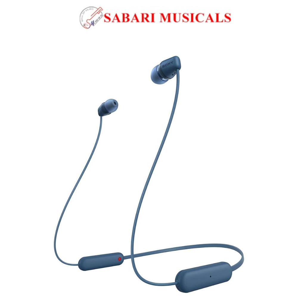 Sony WI-C100 Wirless Neckband Earphone with Up to 25 Hours of Battery Life, hands-free calling, IPX4 rating with Splash and Sweat-Proof, Voice assistant compatible, Blue