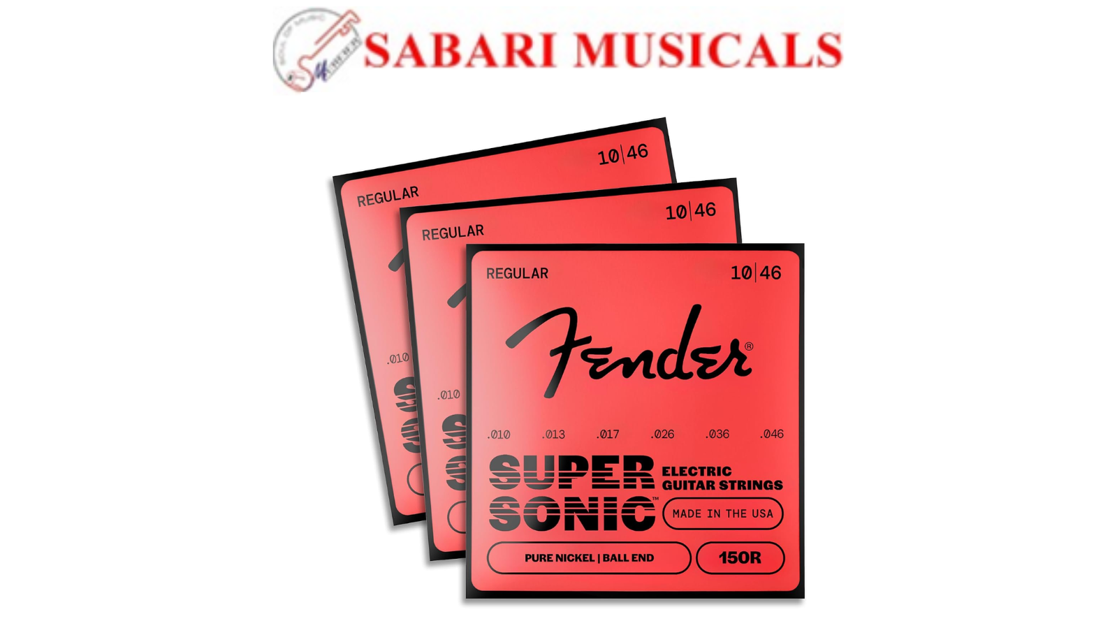 Fender Original Pure Nickel Electric Guitar Strings, Regular Gauge .010-.046, 3-Pack, Model 150R, Model 0730150310