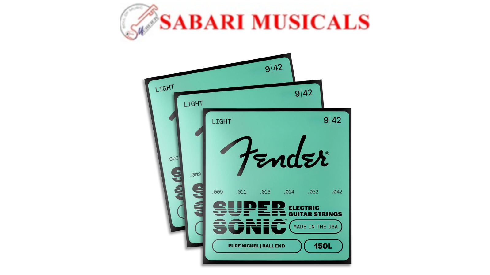 Fender Original Pure Nickel Electric Guitar Strings, Light Gauge .009-.042, 3-Pack, Model 150L, Model 0730150309