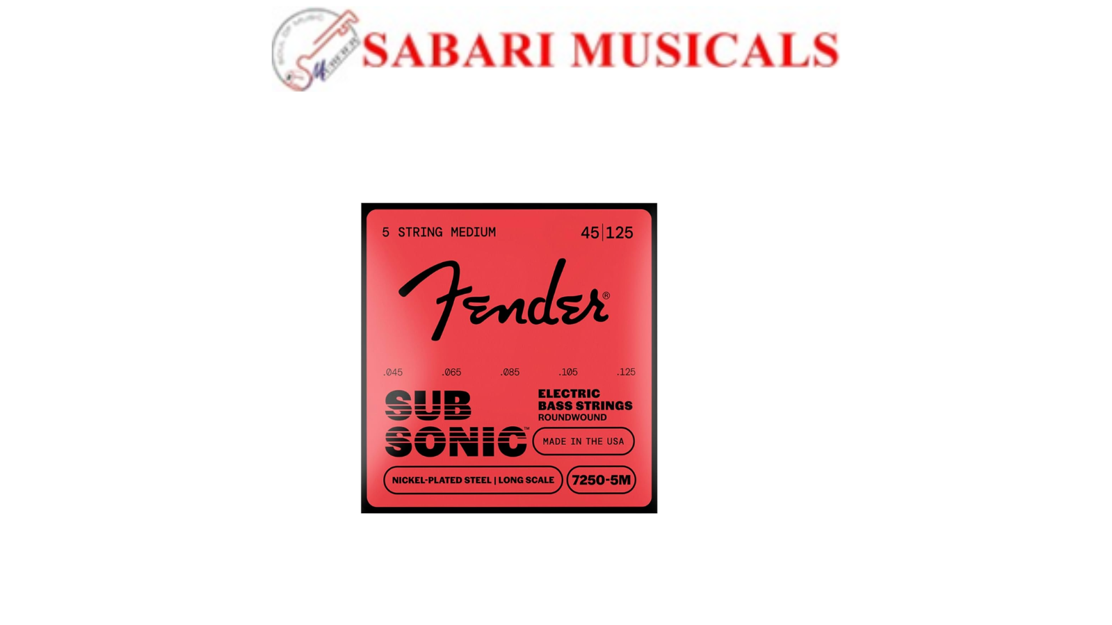 Fender Super 7250 Nickel-Plated Steel Bass Guitar Strings, 5-String Medium Gauge .045-.125, Model 7250-5M, Model 0737250456